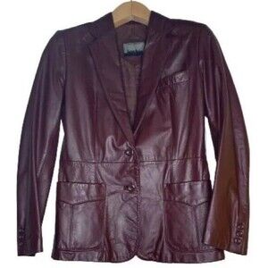City Streets Leather Jacket Womens XS Brown Buttons Pockets Lined Long Sleeve